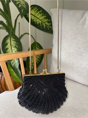 Vintage Walborg Black Beaded Formal Party Evening Shoulder Bag Clutch Handbag